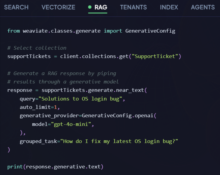 Weaviate RAG query example